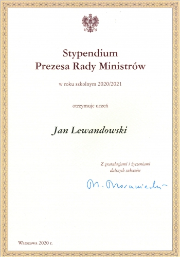 XIV LO - dyplom PRM Jan Lewandowski 