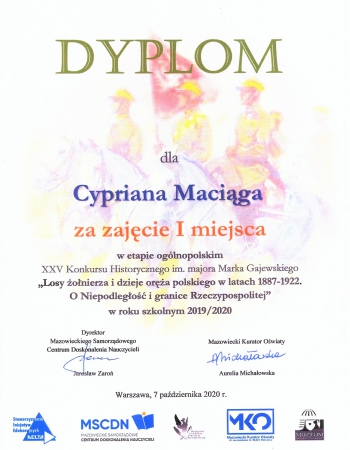 XIV LO - Cyprian Maciąg dyplom
