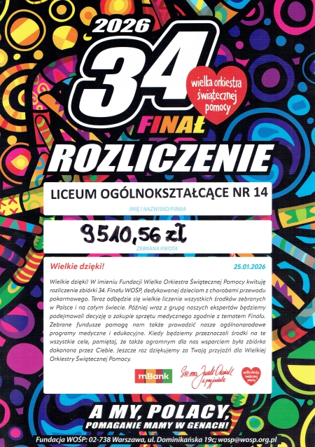 Czternastka dla WOŚP