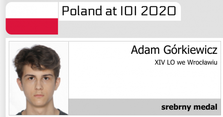 Srebrny medal Adama Górkiewicza w Międzynarodowej Olimpiadzie Informatycznej